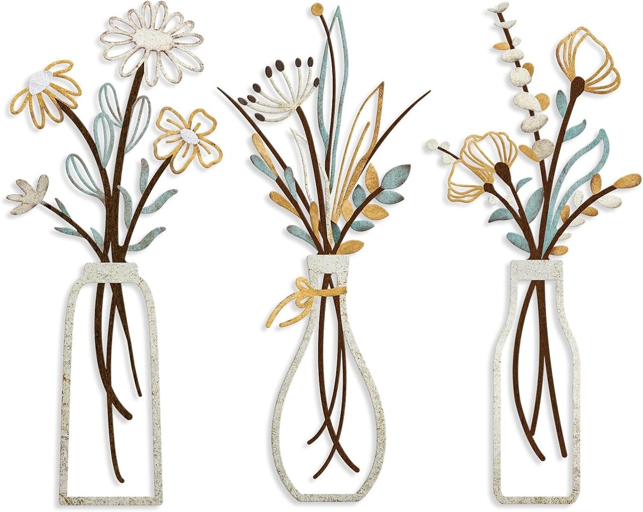 Metal Flower Wall Art Set of 3 Rustic Farmhouse Floral Decor for Living Room Bedroom